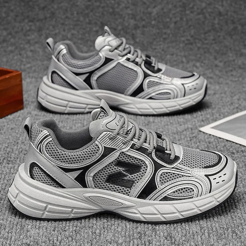 Men Breathable Mesh Dad Shoes Lightweight Casual Sneakers White Gray Daily Street Walking Footwear — image 2
