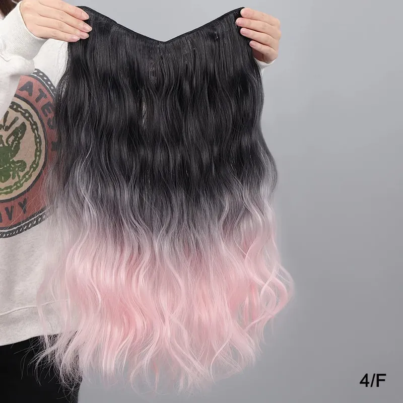V-shaped One-Piece Synthetic 4 Clip In Hair Extensions Long Straight Hairstyle Hairpiece Colour 55CM Natural Fake Hair
