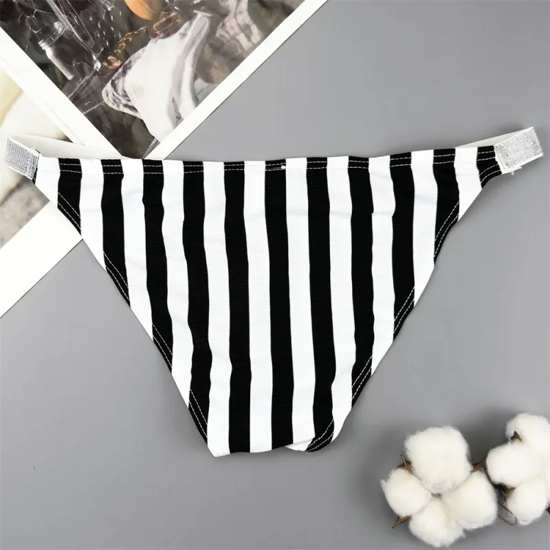 Male Striped Shiny Belt with Sexy High Fork Briefs Elastic and Comfortable Bulge Pouch Panties Quick-dry Low Waist Men Underwear