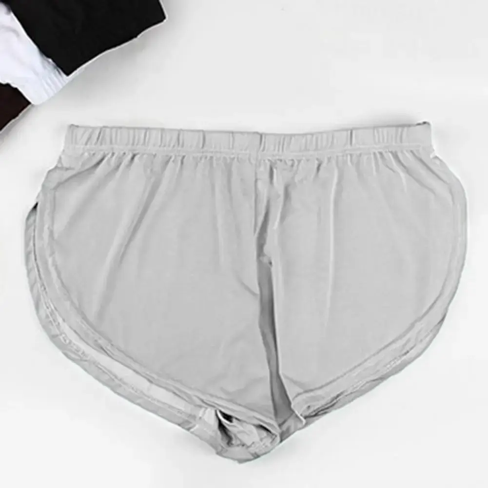 Men Solid Color Breathable Low-rise Shorts Panties Elastic Waist Side Split Ice Silk Lounge Shorts Underpants Sleepwear
