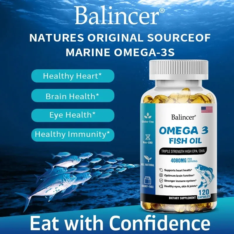 Balincer Wild Caught Omega 3 Fish Oil Softgels- Triple Strength High EPA 1200mg DHA 900mg Non-GMO Gluten Free Dietary Supplement — image 3