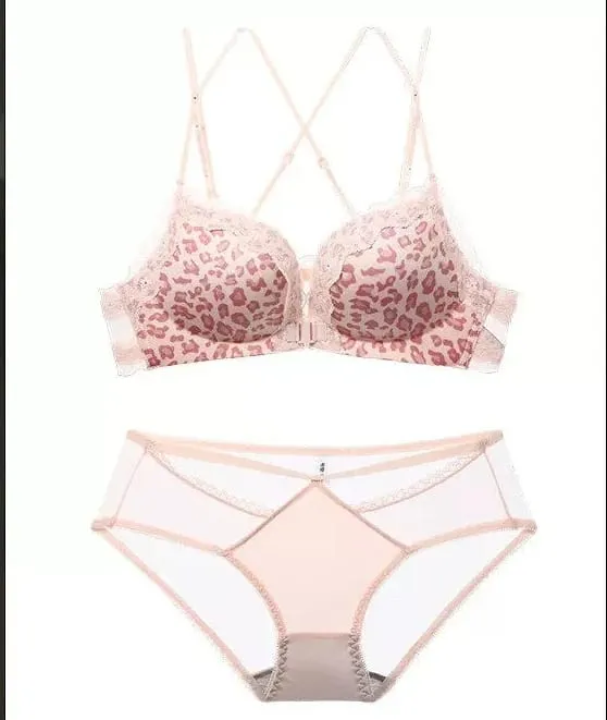 Women Leopard Front Closure Push Up Bra Small Bust Anti Spill Side Support Sexy Back Brassiere Size 32-38ABC Daily Wear Lingerie