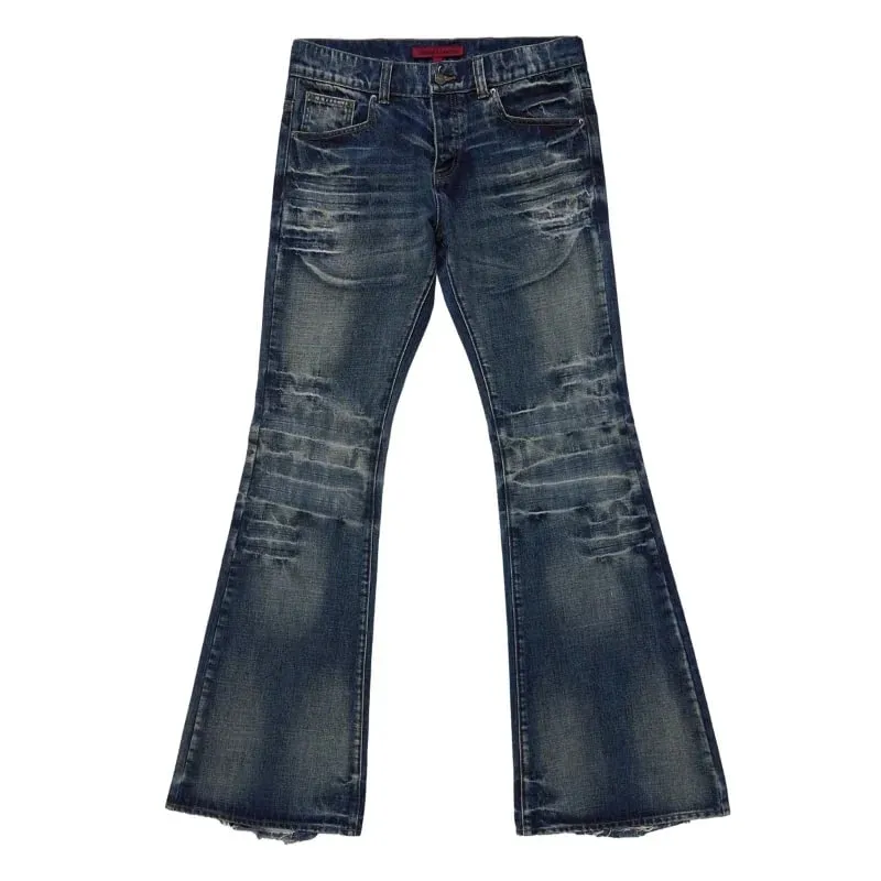 Y2K Mid Blue Flared Jeans Washed Men Women Bootcut Jeans Gothic High Street Unisex Streetwear Baggy wide leg Pants — image 11