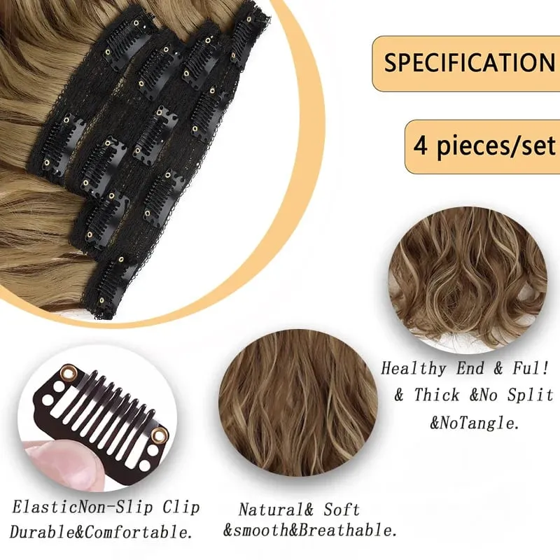 Synthetic 16Inch 11Clips Long Curly Hair Extension Heat Resistant Hair Extension Clips In Ombre Black Brown Blond Women — image 3