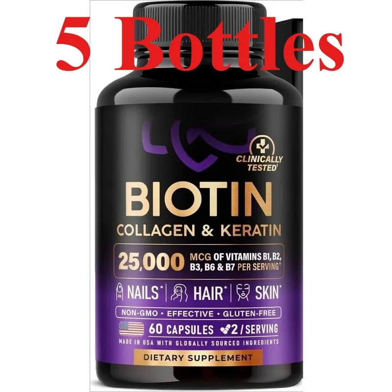 Biotin Collagen & Keratin Capsules with Hyaluronic Acid & B-Vitamins for Hair Skin & Nails Nourishment Support Adults 60 Caps — image 10