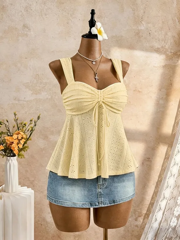 Women Sweetheart Neck Drawstring Ruched Peplum Cami Top Polka Dot Print Sleeveless Casual Camisole Outfit — image 18