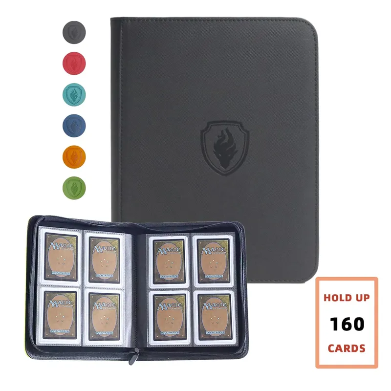 Holds 160 Cards|Trading Card Binder for 3”×4”Cards | 4-Pocket Double-sided Album |PU Leather Zipper Folder for TCG/Sports Cards — image 1