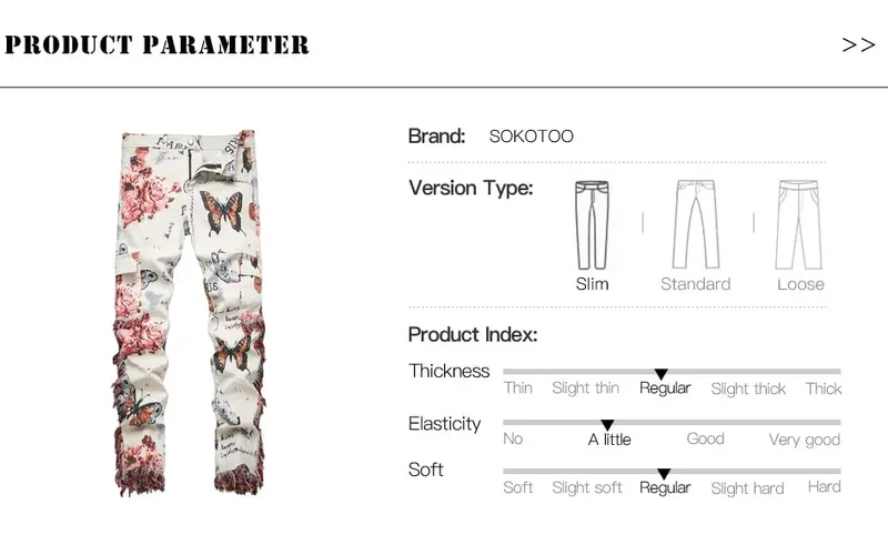 Men Butterfly Print Denim Jeans Flower Pattern White Stretch Cotton Slim Pants Tassels Multi Pockets Cargo Trousers Good Quality