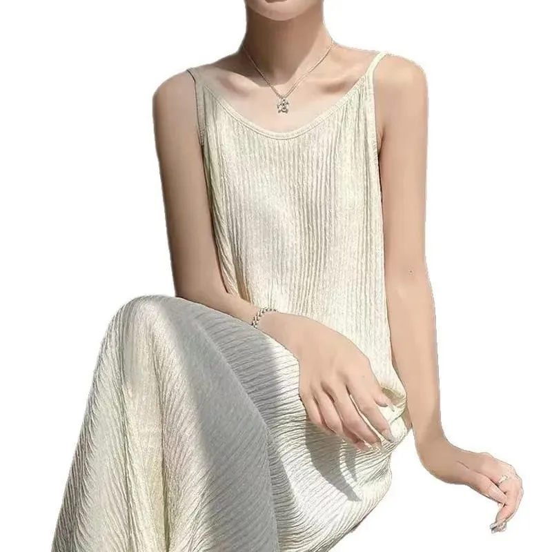 Summer Pleated Cami Dress Slimming Lazy Style French Sexy Fitted Luxe Long Dress for Women Hot Selling Versatile — image 5