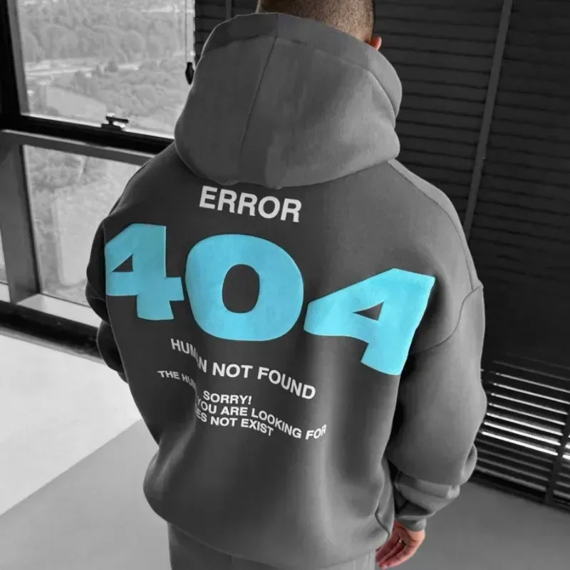 Harajuku Men's Hoodie Hip Hop Pullover Hooded 404 Graphic Casual Sweatshirts Men Women Oversize Cotton Hoodies — image 4