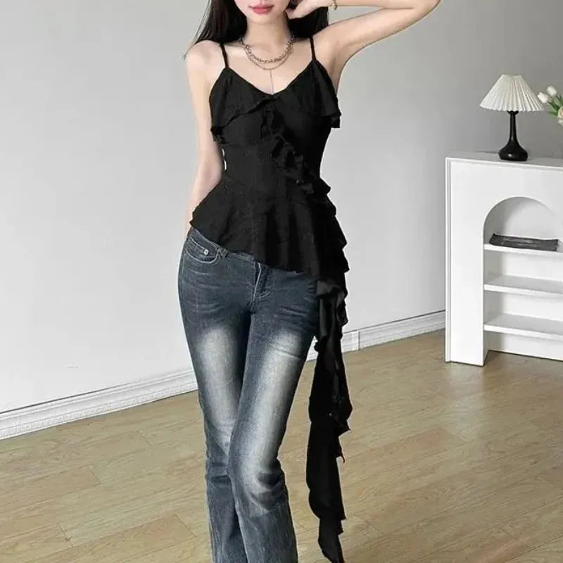 Y2K Hotsweet Women Camisole Gothic Ruffle Tank V-Neck Sleevless Tops Sexy Lady Irregular T-Shirts&Blouses Streetwear All-match — image 7