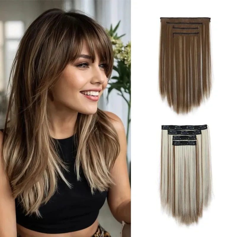 35CM Synthetic 4pcs/set Clips in Hair Extensions Short Straight Hairstyle Blonde Black Hairpieces Heat Resistant False Hair
