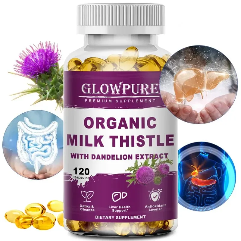 Susu Thistle Organik 9000mg 30X Ekstrak Biji Pekat 80% Sokongan Hati Silymarin Membersihkan Suplemen Hati Berlemak Detoks — image 2