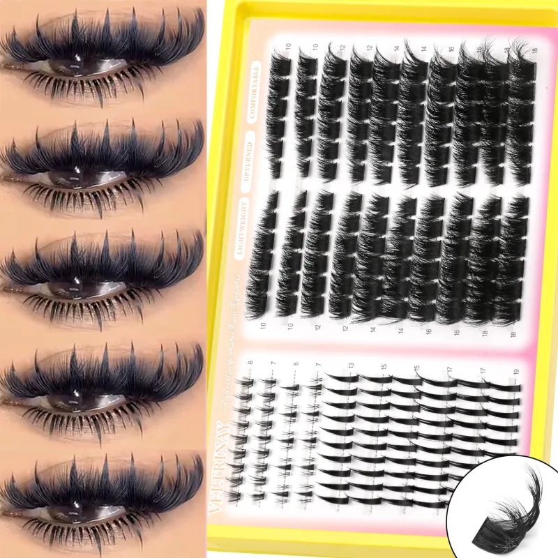 4-in-1 208pcs Lash Clusters 1style Manga Lash+2 style Spiky Botoom Lash+1 style Cat Eye Eyelashes DIY Clusters Lashes