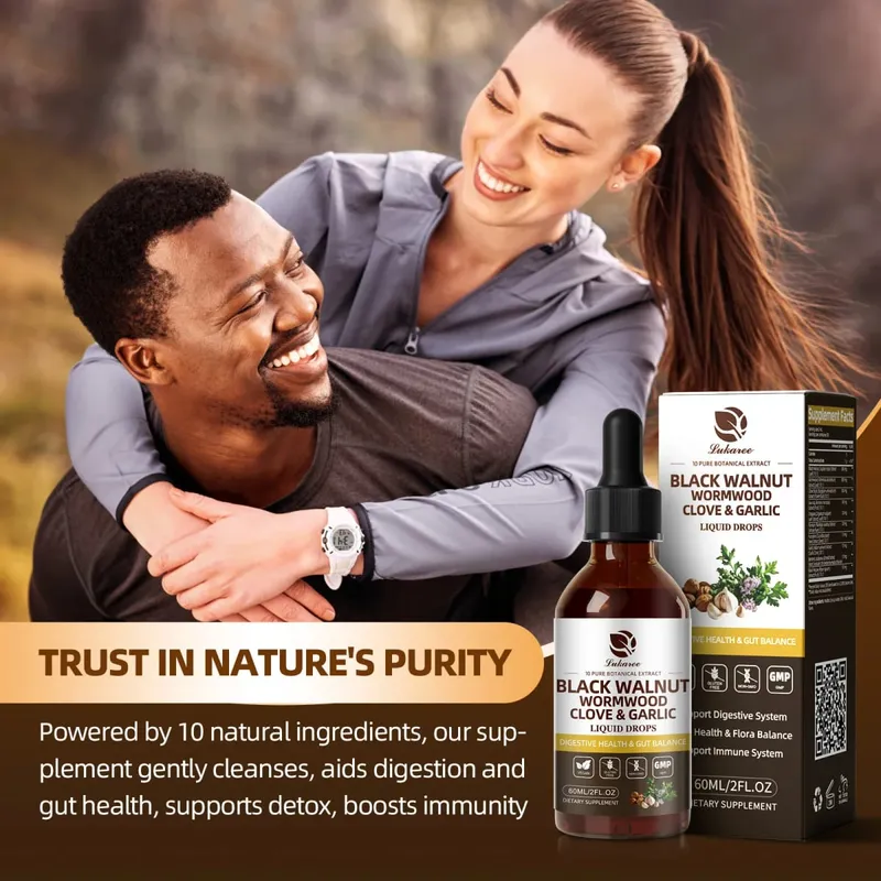 Lukaree 10 IN 1 Black Walnut Wormwood Drop Rapid Gut Cleanse & Digestive Health Detox 98% Absorption Vegan Gluten-Free