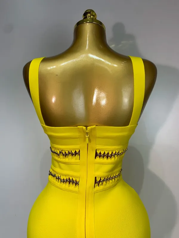 Kvinder Ærmeløs Sexet Firkantet Krave kvast Bodycon Bandage Kjole Berømthed Elegant Aftenfest Højkvalitets fødselsdagskjole