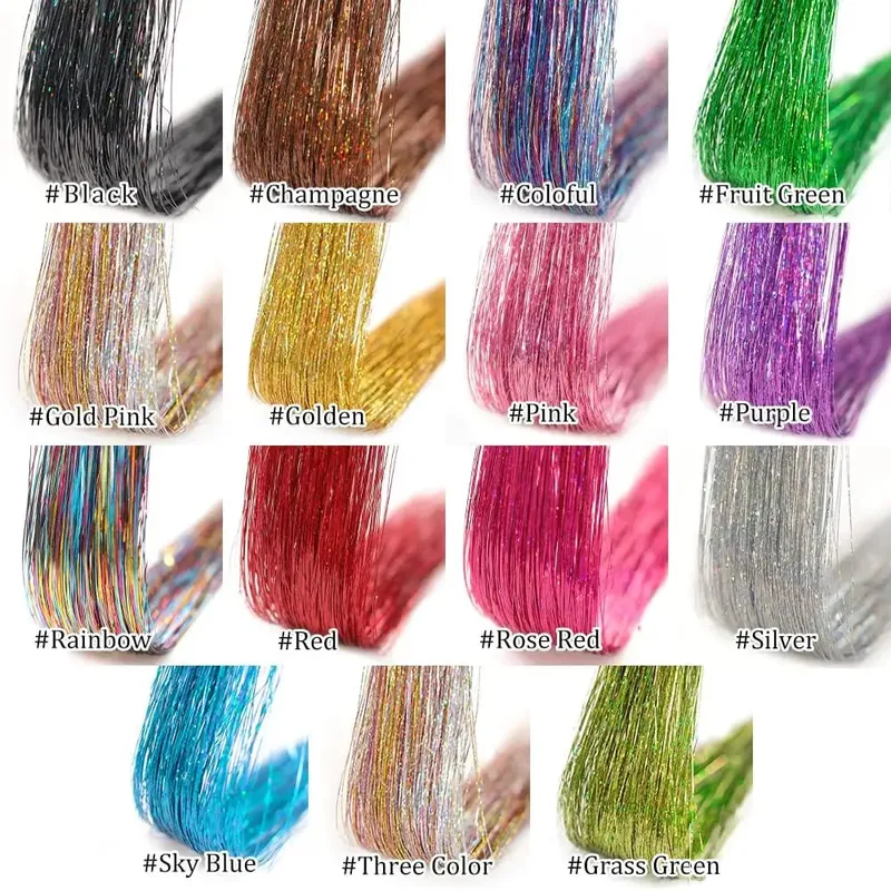 6Pcs 50cm Sparking Shiny Hair Tinsel Hair Extensions Tinsel Synthetic Hair Clip Extensions Women for Braiding Headdress — image 4