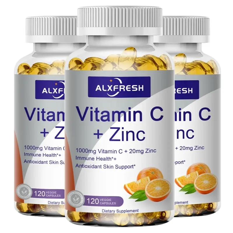 Alxfresh Vitamin C 1000 mg mit Zink 20 mg | Vitamin-Nahrungsergänzungsmittel | GVO-frei und glutenfrei, vegan | für Caps zur Immununterstützung
