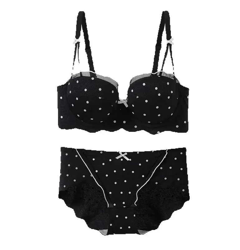 Sutiã de bolinhas de renda conjunto de duas peças pequeno busto coleta anti-flacidez lado mama coleção confortável conjunto de lingerie sem fio — image 2