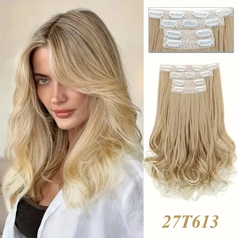 Synthetic 14Inch 4pcs/set Short Beach Wavy Curly Clip In Hair Extensions Heat Resistant Hairpiece For Women Daily Use — image 12