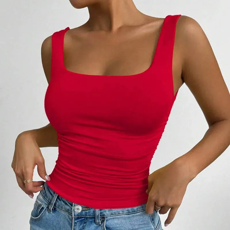 Women's Square Neck Sleeveless Cami Top Casual Basic Crop Top
