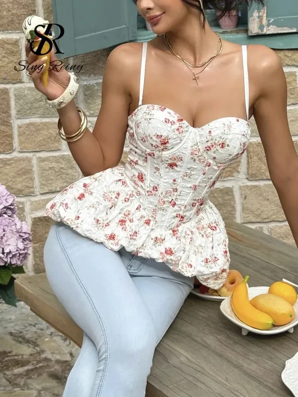 French Style Print Hotsweet Corset Top Women Strap Sleeveless Shapewear Bohe Camis Strapless Floral Holiday Beach Top — image 5
