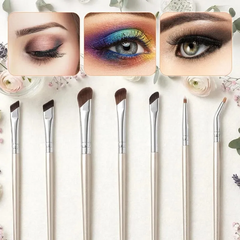7 Pcs Professional Eye Makeup Brush Set Bent Angled Eyeliner & Concealer Brush Under Eye Aegyo Sal Tear Trough Shadow Tool — image 2