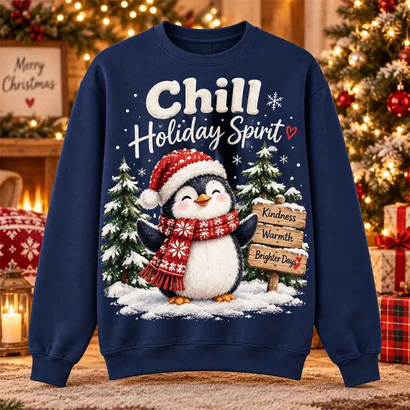 Juletrøje med rund hals Julemand Snemand Pingvin Kat Hund Elg Ferie Grafisk Pullover Vinter Casual Fest Streetwear Top