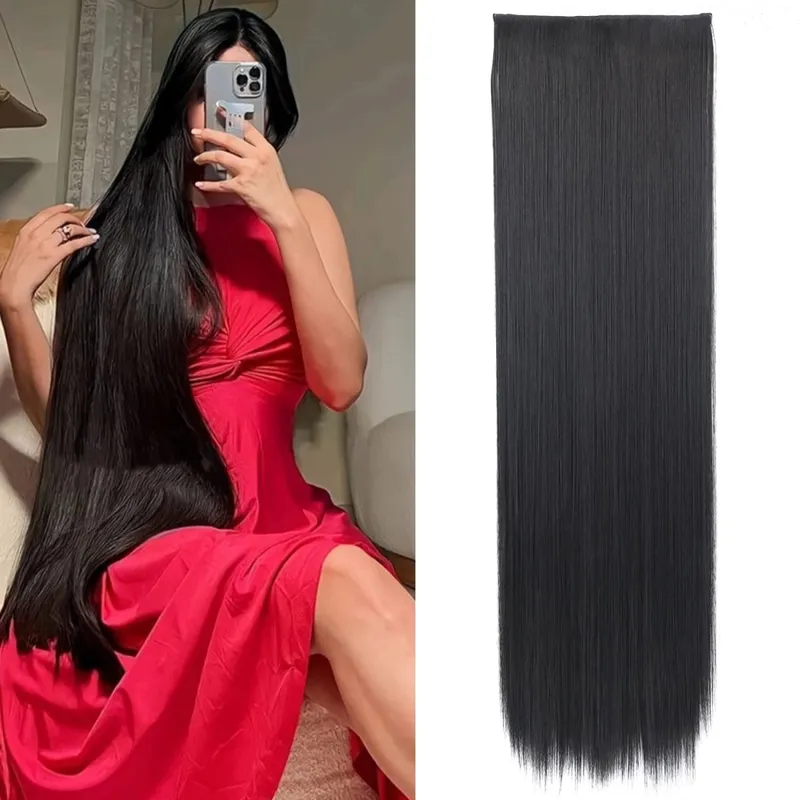 Synthetic Super Long Straight 5 Clip In Hair Extensions 32Inch One Piece Hairpiece for Women Multiple Colors Hair Extensions