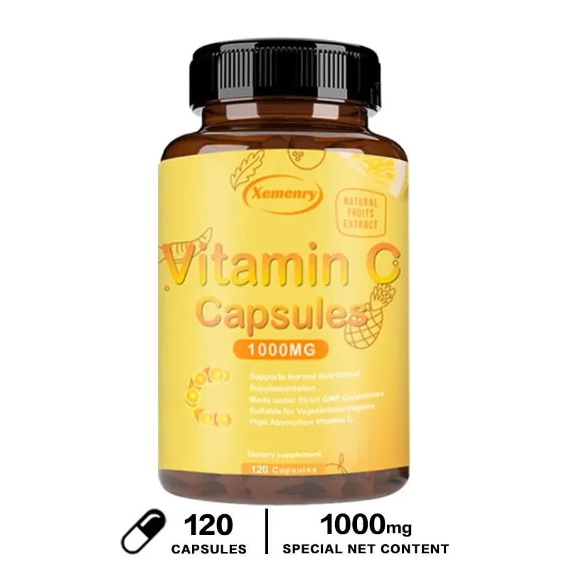 Vitamin C Capsules 1000mg - Immune System and Collagen Booster Skin Health Antioxidant Supplements