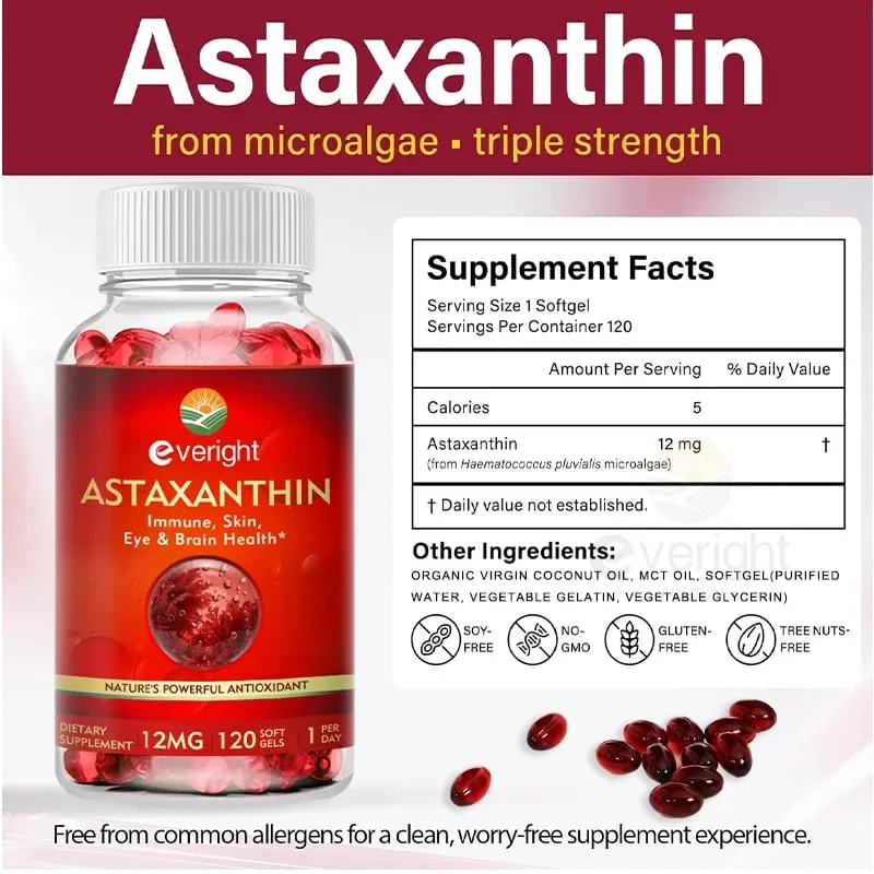Astaxanthin - 12mg Premium Antioxidant Supplement to Support Eye Skin Joint & Immune System Health - Non-GMO & Gluten-Free — image 5