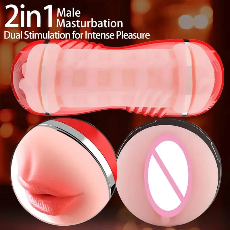 2 IN 1 Realistic Artificial Vagina for Men Masturbator Cup Deep Throat Blowjob Massager Pocket Pussy Erotic Penis Adult Sex Toys