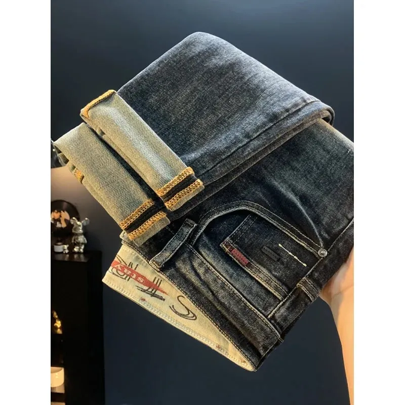 2025 novo micro haren cônico jeans para outono masculino na moda versátil casual elástico solto calças de pernas pequenas