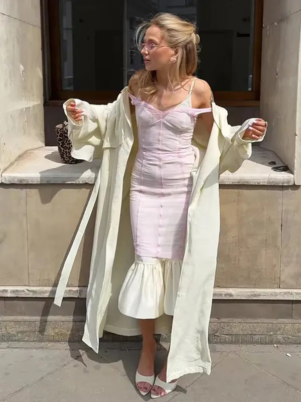 Kvinnor Spets Patchwork Sling Dress Mesh Midi Cover-up Genomskinlig ärmlös Spaghetti Strap Klänningar 2026 Summer Sexy Chic Wear