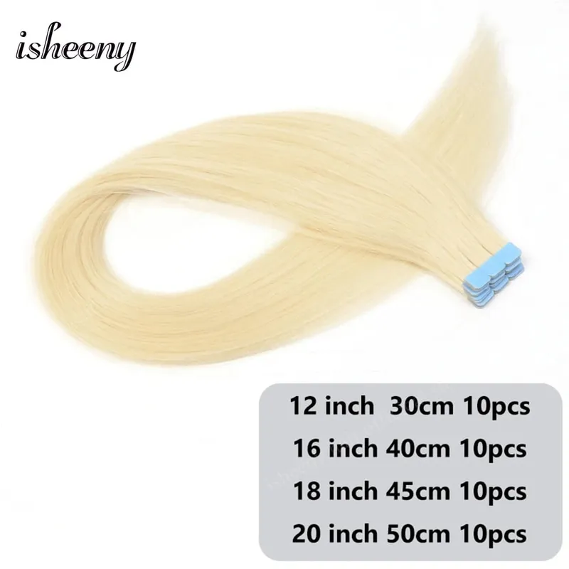 Isheeny Blonde Mini Tape in Human Hair Extensions 12-24 Inches Seamless Tape Hair On Glue Tape Tabs 10pcs/pack — image 3