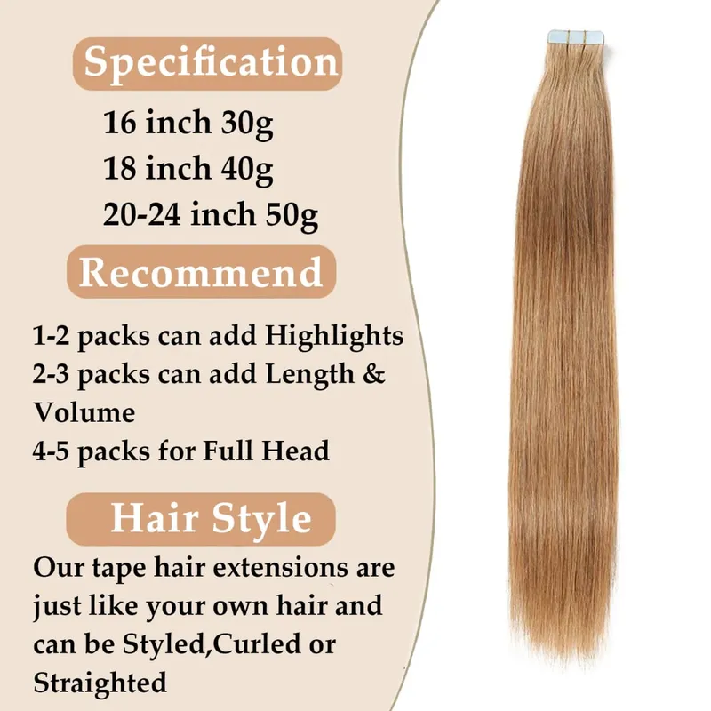 20Pcs Straight Tape ins Extensions Real Human Hair Double Side Tape in Hair Extensions Tape in Hair Extensions Remy Human Hair