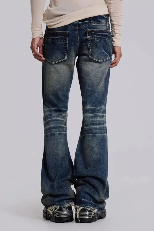 Y2K Mid Blue Flared Jeans Washed Men Women Bootcut Jeans Gothic High Street Unisex Streetwear Baggy wide leg Pants — image 10