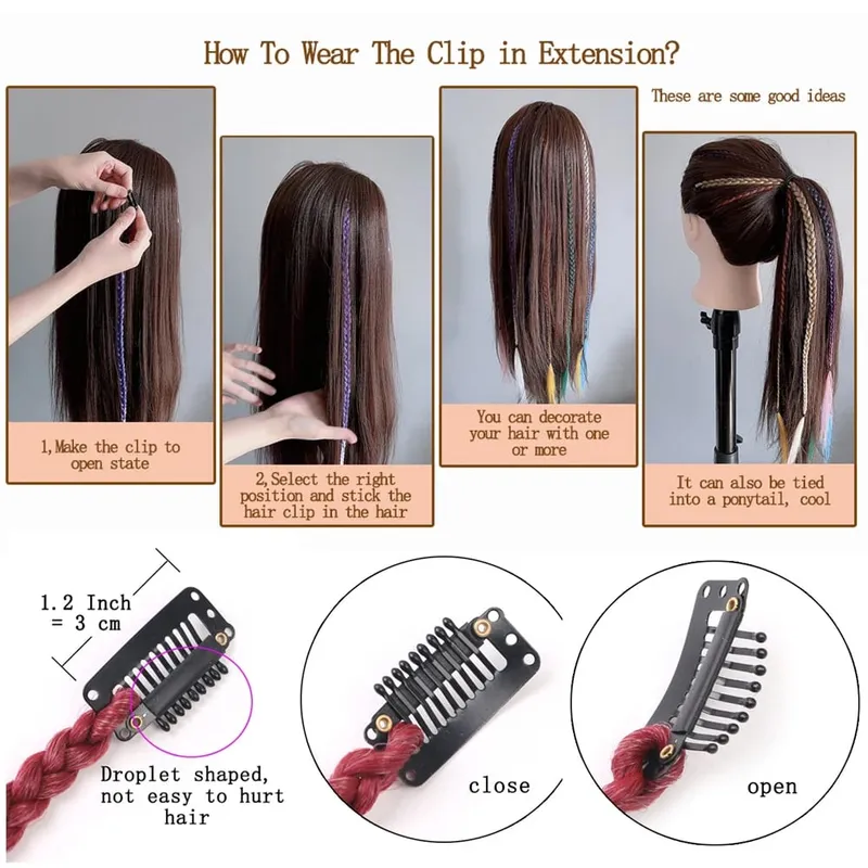 Synthetic 5 Pcs/Lot Clip-in Extension Para sa Babae Ponytail Rainbow Braid Hair Extension 22'' Ombre Hairpiece Box Braid na May Clip — image 6