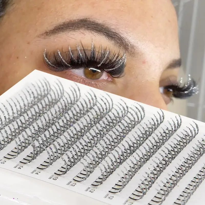 Golden Silver Fashion Glitter Eyelash Extensions Mix Length Individual Eyelash Extension False Eyelashes Glitter Silver — image 6