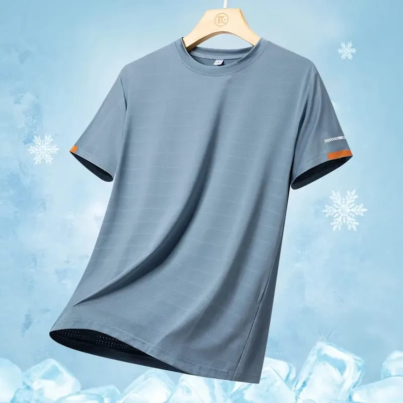 Men's Summer Ice Silk Short Sleeve Sport T-shirt Quick Dry Breathable Running Shirt Simple Solid Color Fashion Thin Top