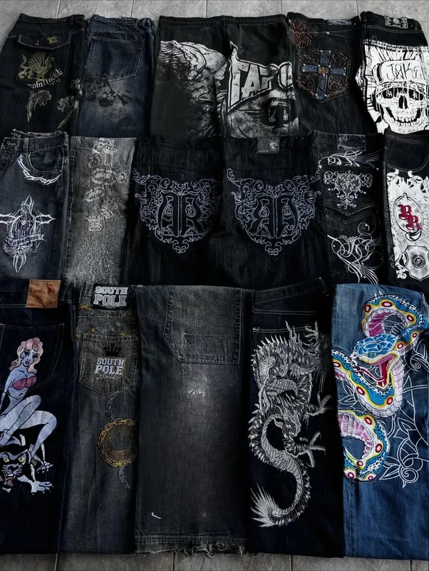 Retro Y2K Oversized Print Explosions Mens Jeans American Hip-hop Trend Gothic Straight Pants Harajuku Casual Couple Wide Pants — image 3
