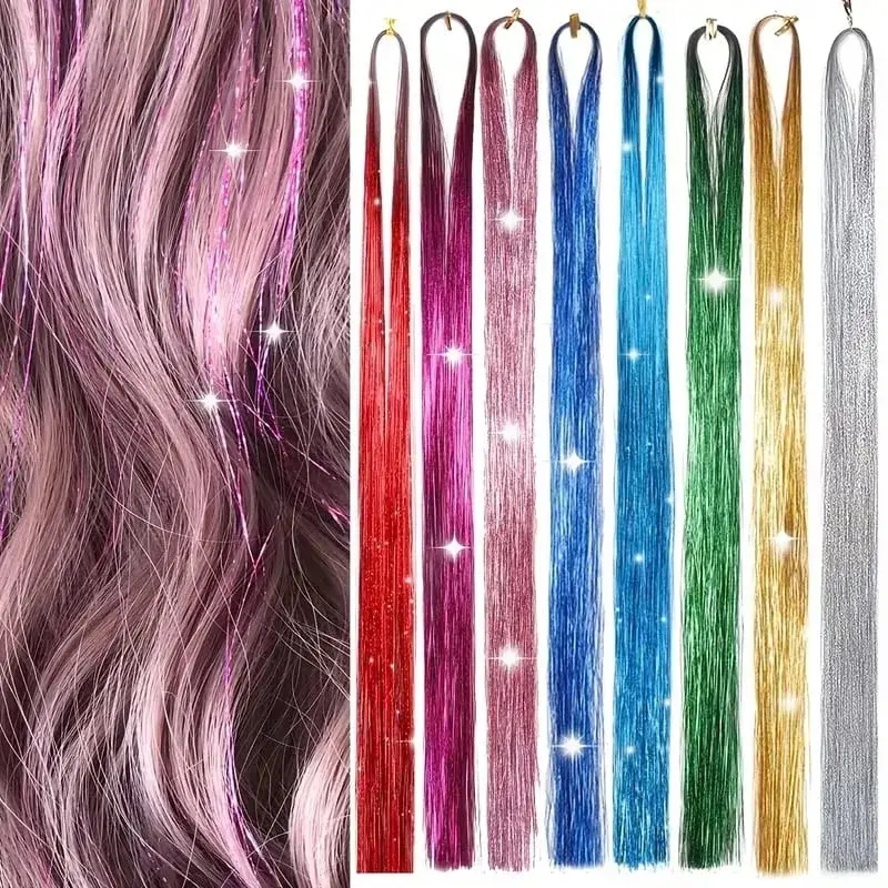 38Inch Tinsel Hair Extensions 6Pcs Sparkling Glitter Hair Synthetic Shiny Hair Accessories for Women Girls Party Cosplay — image 2