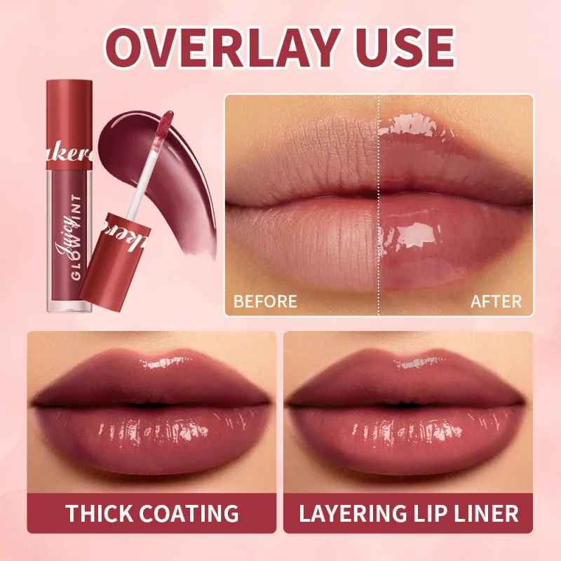 Juicy Glow Lip Tint Mirror Shine Lip Gloss Deep Hydrating Long-Lasting Dewy Moisturizing Non-Sticky High Shine Tinted Lip Makeup
