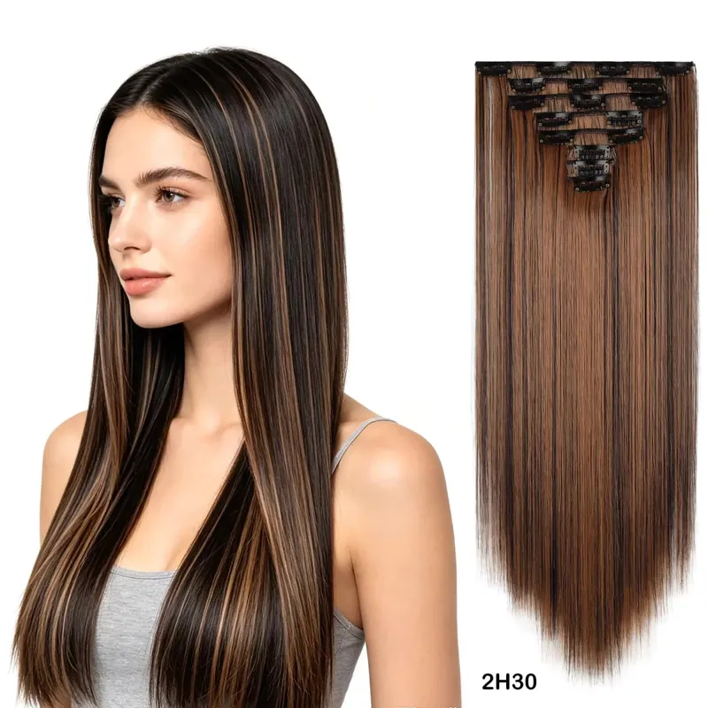 22Inch Long Straight Wavy Hair Extension 8Pcs/Set 17 Clips High Tempreture Synthetic Hairpiece Clip In Hair Extensions Cosplay