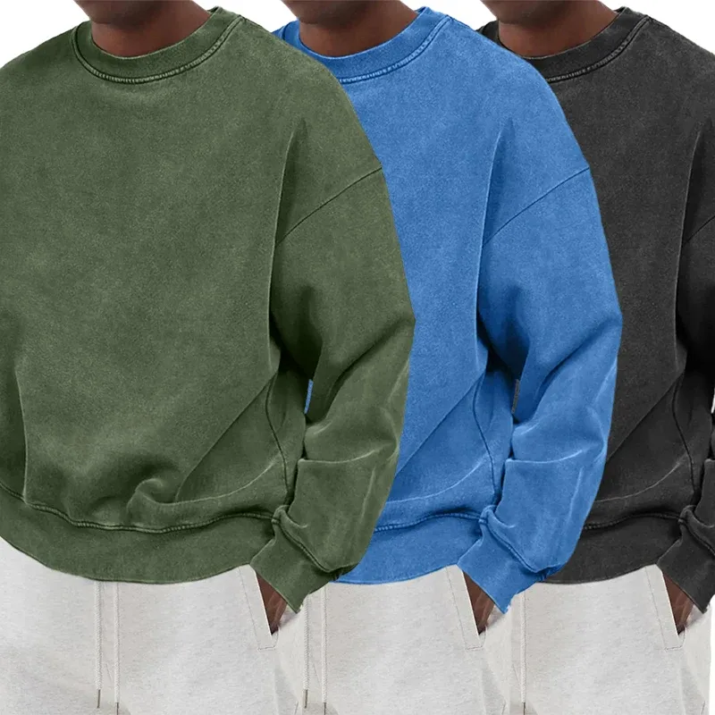 Vintage Solid Sweatshirts Male Washed Cotton Sportswear Warm Autumn Pullovers Casual Comfy Hoodie Fashion Oversized Streetwers — image 2