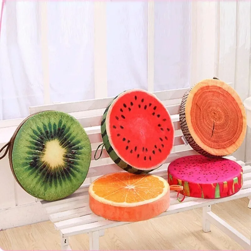 Soft Round Fruit Pillow Simulation Fruit Slice Print Seat Cushion Stuffed Inner Plush Fabric Sofa Cushion Sofa Decor