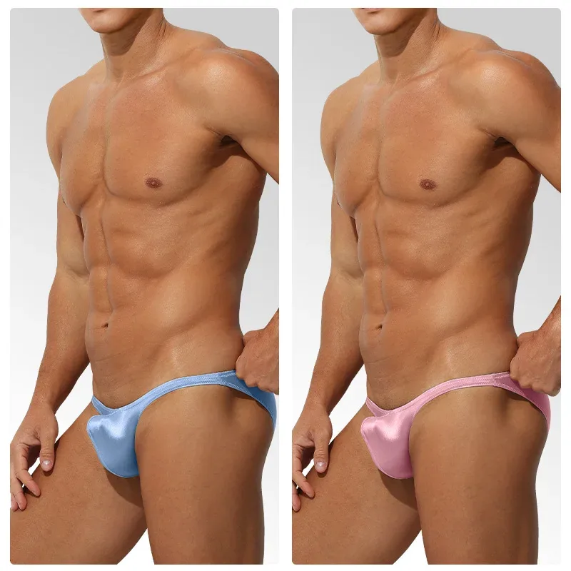 Cintura baixa gelo seda cetim roupa interior masculina apertado ajuste esporte stylejj impulsionando luxo sensual briefs juventude náilon elastano
