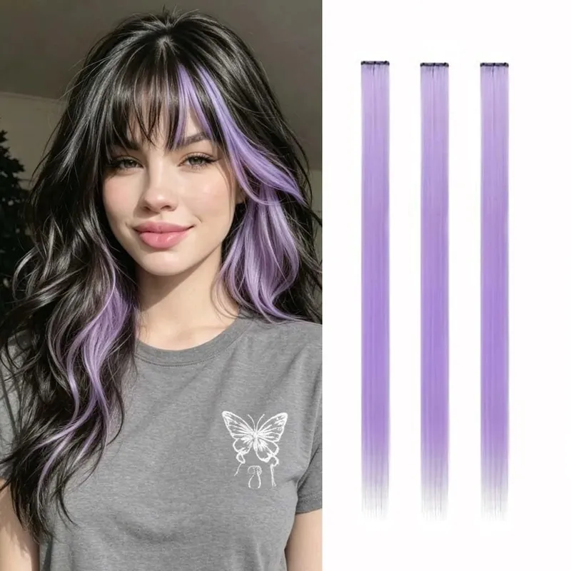 Synthetic 1-6pc Colored Hair Extensions Clip in Colorful Hair Extensions Rainbow Hair Extensions for Women Girls Hair Extensions