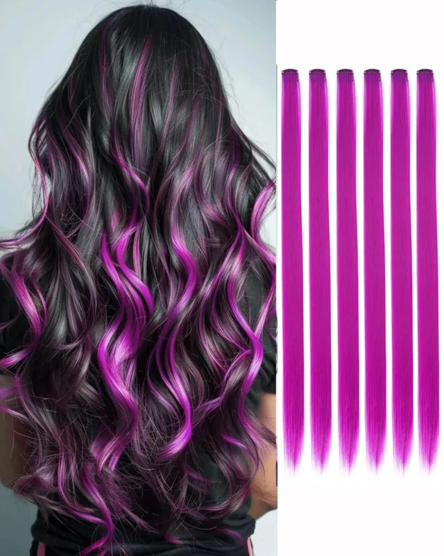 Synthetic 1-6pc Colored Hair Extensions Clip in Colorful Hair Extensions Rainbow Hair Extensions for Women Girls Hair Extensions