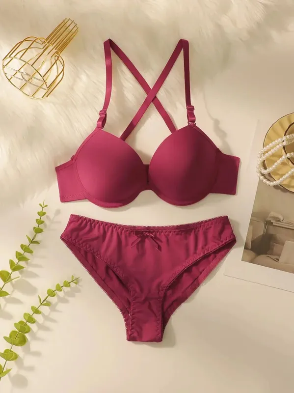 Red Push Up Bra and Panty Set with Padded Underwire set Lingerie for Women - Sexy Balcony Style Underwear Set A2122